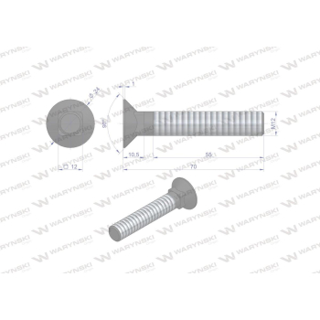 Śruba kpl. płużna podsadzana D 608 M12x70 mm kl.10.9 zastosowanie Gruber Waryński-17518
