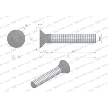 Śruba kpl. płużna podsadzana D 608 M12x75 mm kl.10.9 Waryński-17523