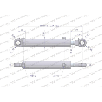 Cylinder hydrauliczny - siłownik dwustronny (7214035010 CJ2F-18-80/45/630 DGzL+U; 7214090020) cyklop wysięgnik Waryńs