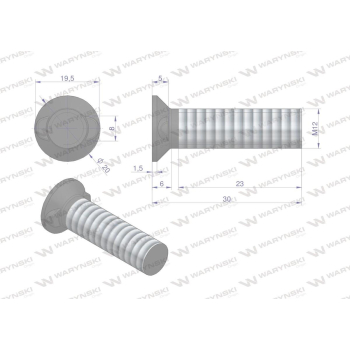 Śruba kpl. płużna dwunoskowa M12x30 mm kl.12.9 Waryński-18314