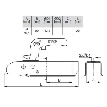 Głowica zaczepowa ZSK-1300H DMC1300kg zastosowanie przyczepka SPP-19309