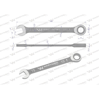 Klucz płasko-oczkowy 15 mm z grzechotką 72 zęby standard ASME B107-2010 Waryński-19791