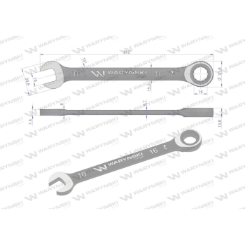 Klucz płasko-oczkowy 16 mm z grzechotką 72 zęby standard ASME B107-2010 Waryński-19793