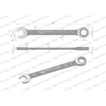 Klucz płasko-oczkowy 19 mm z grzechotką 72 zęby standard ASME B107-2010 Waryński-19799