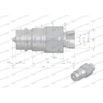 Szybkozłącze hydrauliczne wtyczka M18x1.5 gwint zewnętrzny EURO (9100818W) (ISO 7241-A) Waryński (opakowanie 50szt)-