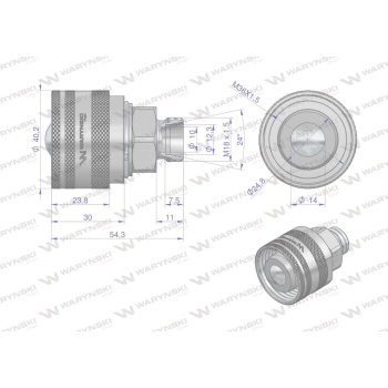 Komplet - zawór wtyczka (Bizon) M18x1.5 skręcane (ZSR6160102) z gwintowaną pokrywą/osłoną aluminiową Waryński-20