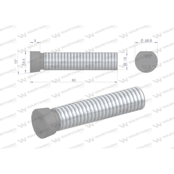 Śruba kpl. płużna oval z jednej strony ścięta M16x80 mm kl.12.9 zastosowanie Kverneland Waryński M16X80OV1-20250