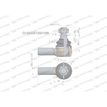 Przegub kierowniczy 77mm - M22x1,5L G155302120210 WARYŃSKI-20469
