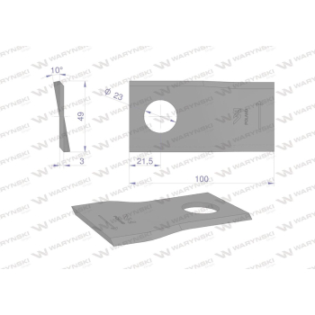 Nóż. nożyk kosiarka lewy 100x48x3mm otwór 23 zastosowanie T683L Mortl WARYŃSKI-21074