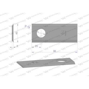 Nóż. nożyk kosiarka 98X40X3mm otwór 19 zastosowanie 58029045 BCS WARYŃSKI-21092