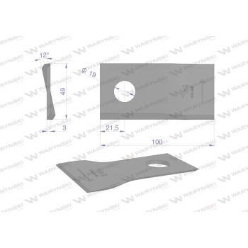 Nóż. nożyk kosiarka lewy 100x48x3mm otwór 19 zastosowanie 9041787 9527290 Claas WARYŃSKI-21116