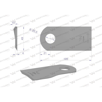 Nóż. nożyk kosiarka lewy 105x47x4mm otwór 20.5 zastosowanie 6802970 Kuhn WARYŃSKI-21264