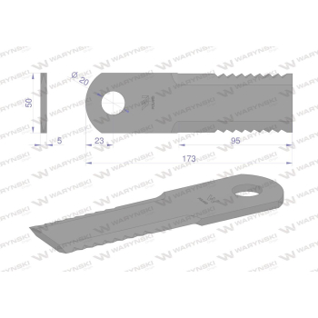 Nóż obrotowy rozdrabniacz słomy sieczkarnia 173x50x5mm otwór 20 zastosowanie 87318316 New Holland WARYŃSKI-21344
