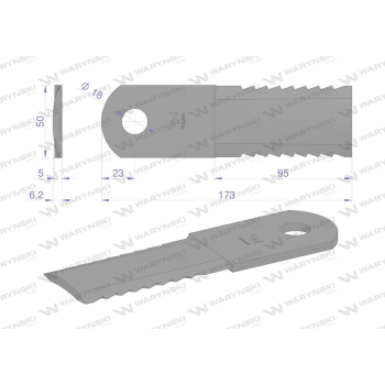 Nóż obrotowy rozdrabniacz słomy sieczkarnia 173x50x5mm otwór 18 zastosowanie 84437624 281445N New Holland WARYŃSKI-