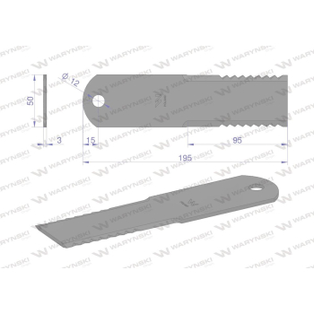 Nóż stały rozdrabniacz słomy sieczkarnia 195x50x3mm otwór 12 zastosowanie 746813 Claas WARYŃSKI-21348