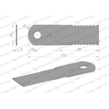 Nóż obrotowy rozdrabniacz słomy sieczkarnia 173x50x3mm otwór 18 zastosowanie 065294 525100 Claas WARYŃSKI-21358