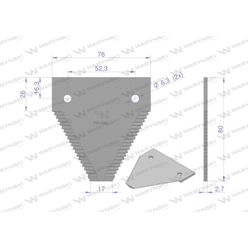 Nóż żniwny 80x76x2.8mm otwór 6.3 zastosowanie 87728905 Case-IH New Holland WARYŃSKI-21360
