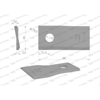 Nóż. nożyk kosiarka lewy 98X46X3.5mm otwór 16.5 zastosowanie 40490006 Morra WARYŃSKI-21376