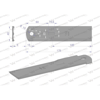 Nóż stały rozdrabniacz słomy sieczkarnia 175x40x3mm otwór 10 zastosowanie 1322233C2 525115 Dronningborg Case MF WAR