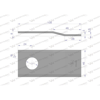 Nóż. nożyk kosiarka gięty 108x46x3mm otwór 21 zastosowanie 108P Galfre WARYŃSKI-21390