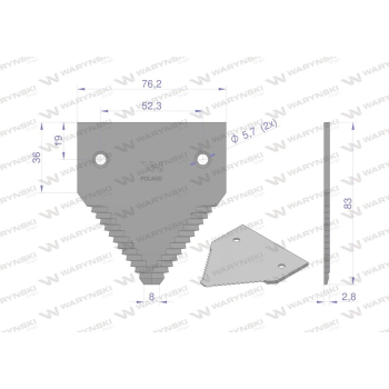 Nóż żniwny 83x76x3mm otwór 5.7 zastosowanie H213800 Schumacher WARYŃSKI-21411