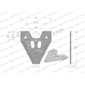 Nóż żniwny 80x76x2.8mm otwór 6.5 zastosowanie Z52672 Schumacher WARYŃSKI-21417