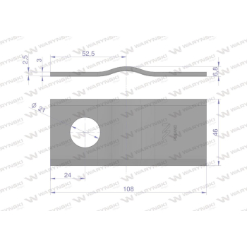 Nóż. nożyk kosiarka gięty 108x46x3mm otwór 21 zastosowanie CM120-108 PZ WARYŃSKI-21424