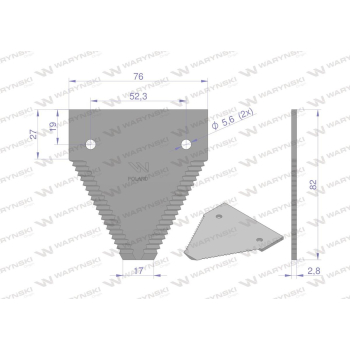 Nóż żniwny 82x76x2.8mm otwór 5.5 grube zęby zastosowanie 365110G New Holland WARYŃSKI-21432