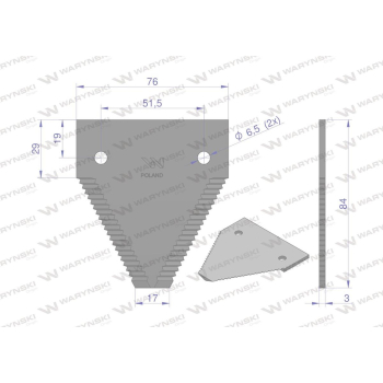 Nóż żniwny 84x76x3mm otwór 6.5 zastosowanie 611203.1 Claas WARYŃSKI-21438