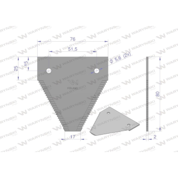 Nóż żniwny 80x76x2mm otwór 5.5 zastosowanie C15 WARYŃSKI-21454
