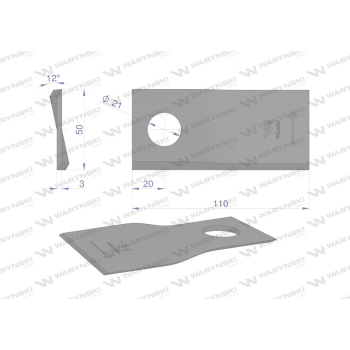 Nóż. nożyk kosiarka lewy 110x50x3mm otwór 21 zastosowanie 4047016 Galfre WARYŃSKI-21468