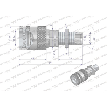 Szybkozłącze hydrauliczne gniazdo long z eliminatorem ciśnienia M20x1.5 gwint zewnętrzny EURO PUSH-PULL (ISO 7241-A)