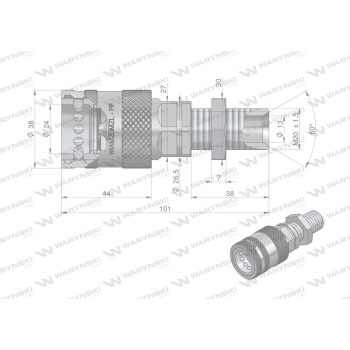 Szybkozłącze hydrauliczne gniazdo long M20x1.5 gwint zewnętrzny EURO PUSH-PULL (ISO 7241-A) Waryński-21481