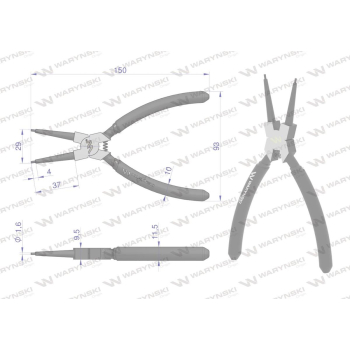 Szczypce do pierścieni osadczych segera 150 mm wewnętrzne proste Waryński-21744