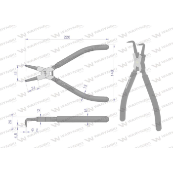 Szczypce do pierścieni osadczych 240 mm wewnętrzne wygięte Waryński-21764