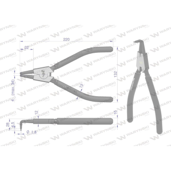 Szczypce do pierścieni osadczych 240 mm zewnętrzne wygięte Waryński-21797