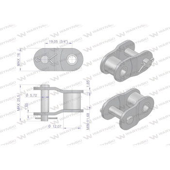 Półogniwo łańcucha prosta płytka P12B-1  Waryński-22329