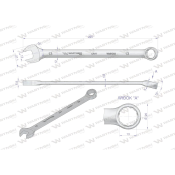 Klucz płaskooczkowy extra długi 13mm dł 205mm standard ASME B107.9M Waryński-23534