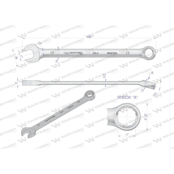 Klucz płaskooczkowy extra długi 17mm dł 262mm standard ASME B107.9M  Waryński-23537