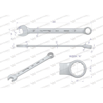 Klucz płaskooczkowy extra długi 27mm dł 388mm standard ASME B107.9M  Waryński-23549