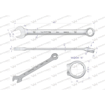 Klucz płaskooczkowy extra długi 32mm dł 431mm standard ASME B107.9M  Waryński-23555