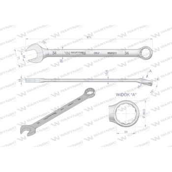 Klucz płaskooczkowy extra długi 34mm dł 471mm standard ASME B107.9M  Waryński-23558