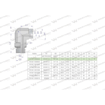 Kolanko hydrauliczne nastawne BB M12x1.5 06L x 1/8" BSP z regulacją Waryński