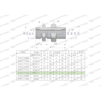 Złączka hydrauliczna metryczna grodziowa BB M26x1.5 18L z przeciwnakrętką (XSV) Waryńśki