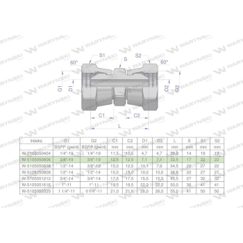 Złączka hydrauliczna calowa AA 3/8" BSP Waryński