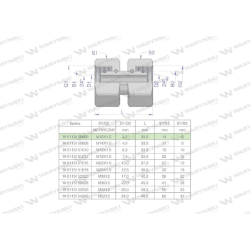 Złączka hydrauliczna metryczna AA M12x1.5 06L Waryński