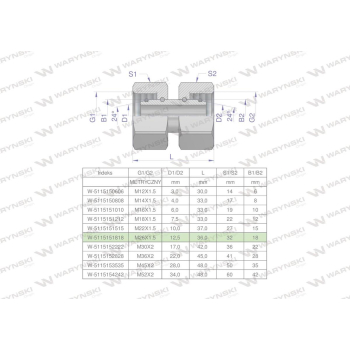 Złączka hydrauliczna metryczna AA M26x1.5 18L Waryński