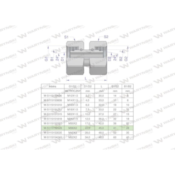Złączka hydrauliczna metryczna AA M36x2 28L Waryński