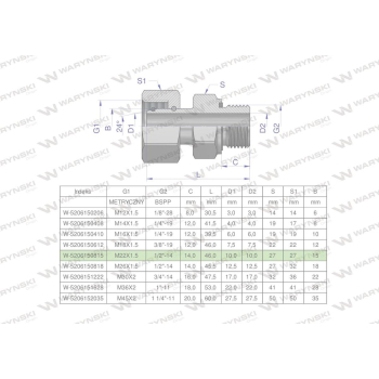 Przyłączka hydrauliczna AB  M22x1.5 15L x 1/2" BSP ED Waryński