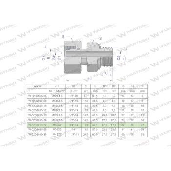 Przyłączka hydrauliczna AB (EVGE) M30x2 22L x 3/4" BSP ED Waryński